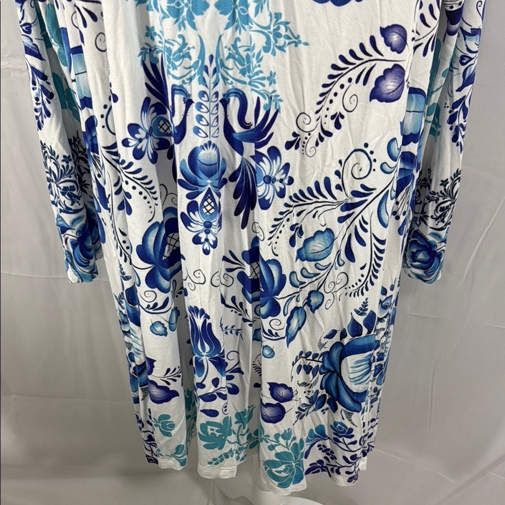 Johnny Was Blue & White Floral Long Sleeve Midi Dress Size M - Picture 5 of 14